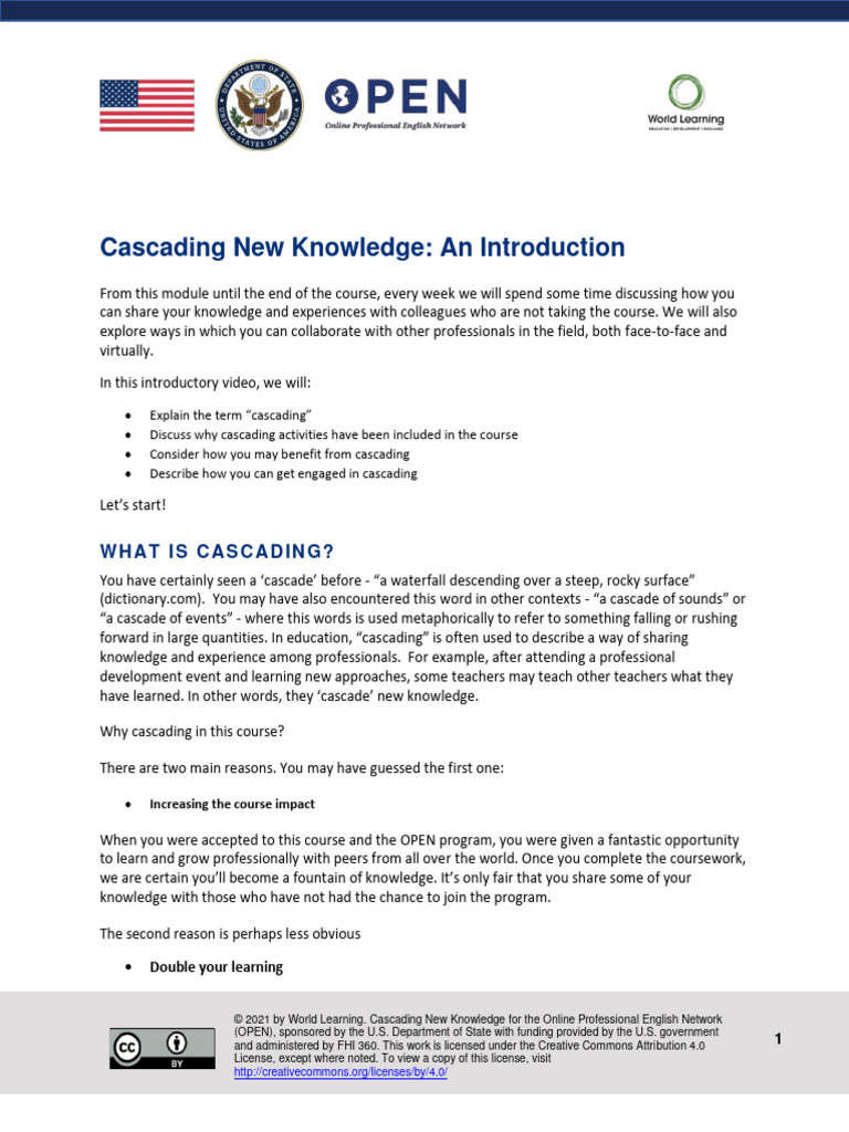 Cascading New Knowledge Video Transcript Pdf Knowledge Teachers