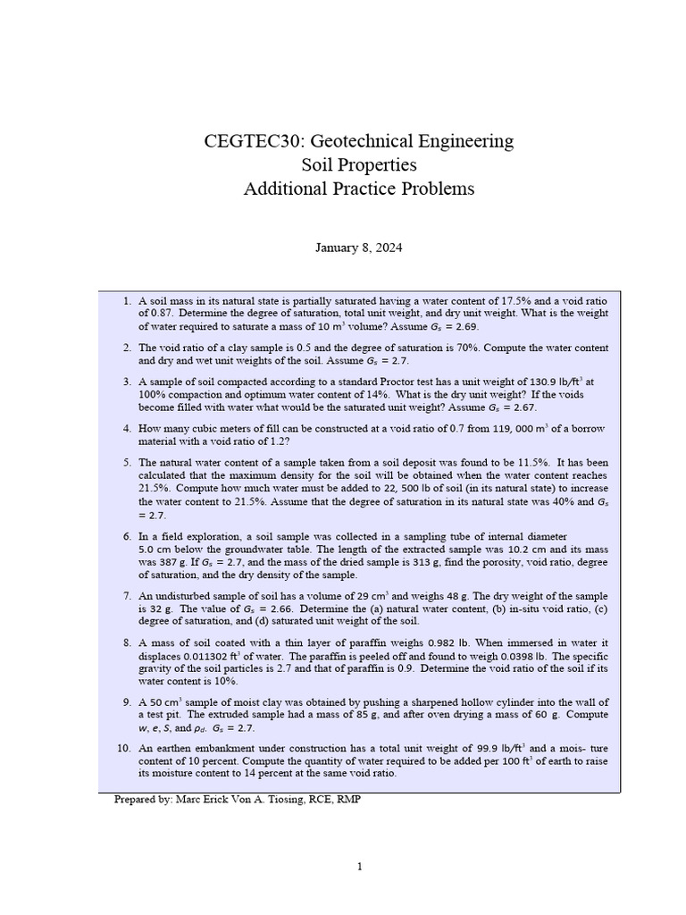 Geotechnical Soil Properties Problems | PDF | Soil | Materials