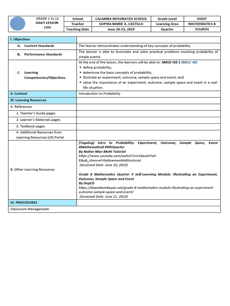 Probability Concepts for Grade 8 | PDF | Probability | Probability Theory