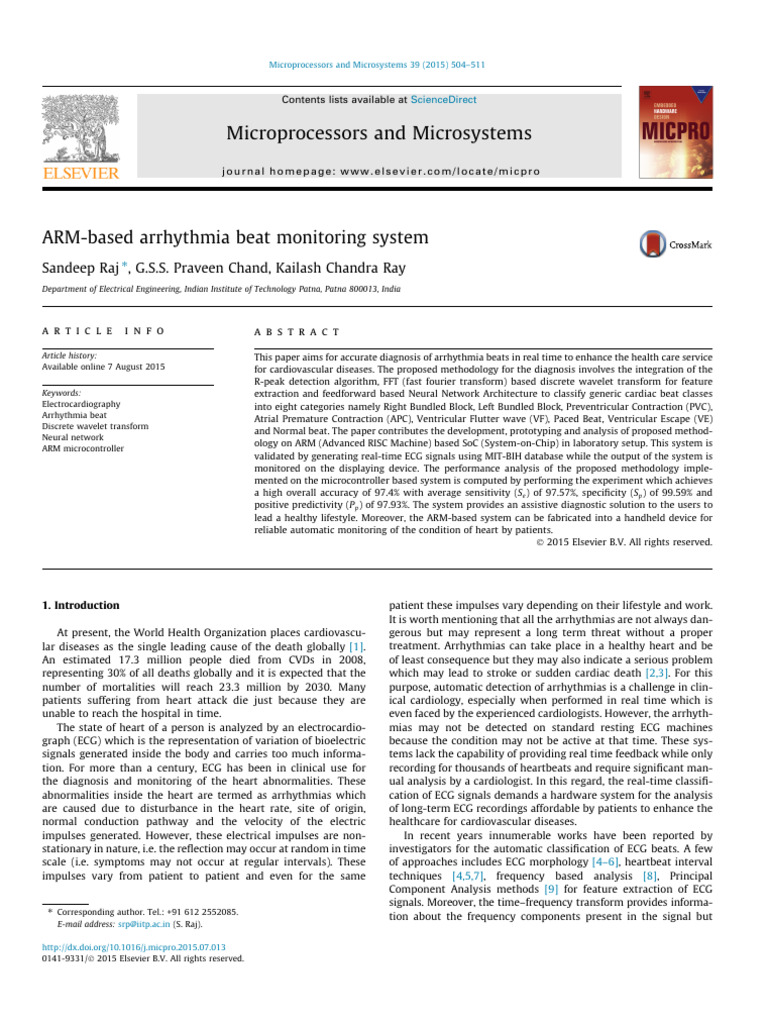 Raj2015, Arm Based Arrhythmia Beat Monitoring | PDF | Wavelet ...
