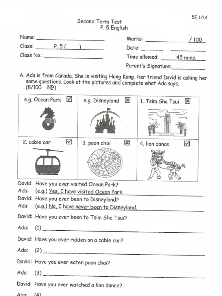 元官小 P5 2nd English Test | PDF
