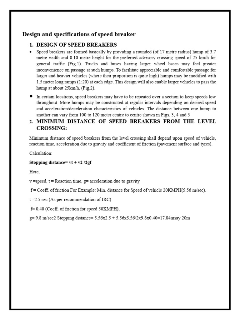 Speed Breaker Design and Specifications | PDF | Road | Acceleration