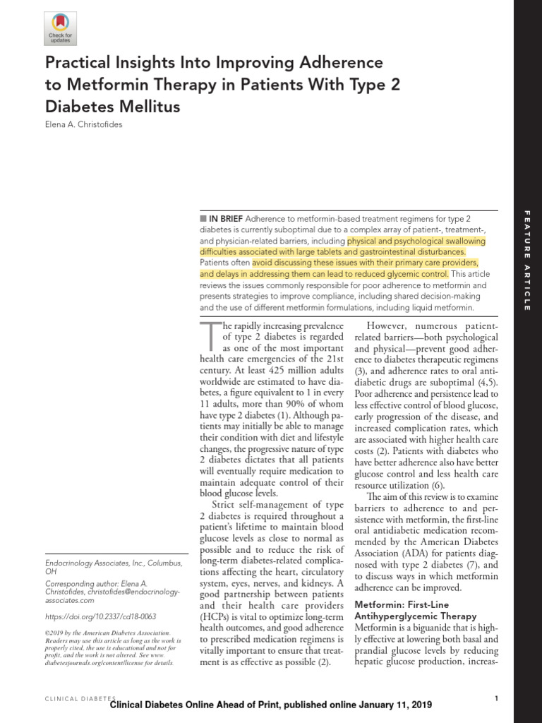 Practical Insights Into Improving Adherence To Metformin Therapy in ...