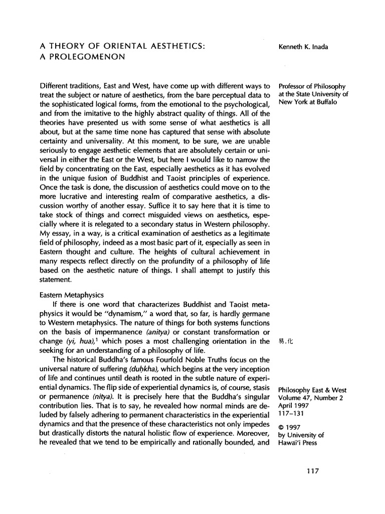 A Theory of Oriental Aesthetics Kenneth Inada | PDF