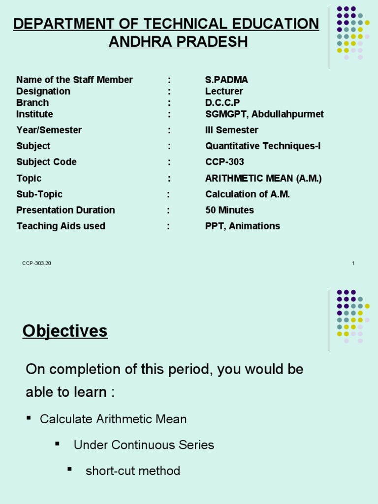 CCP303 | PDF | Arithmetic Mean | Mean