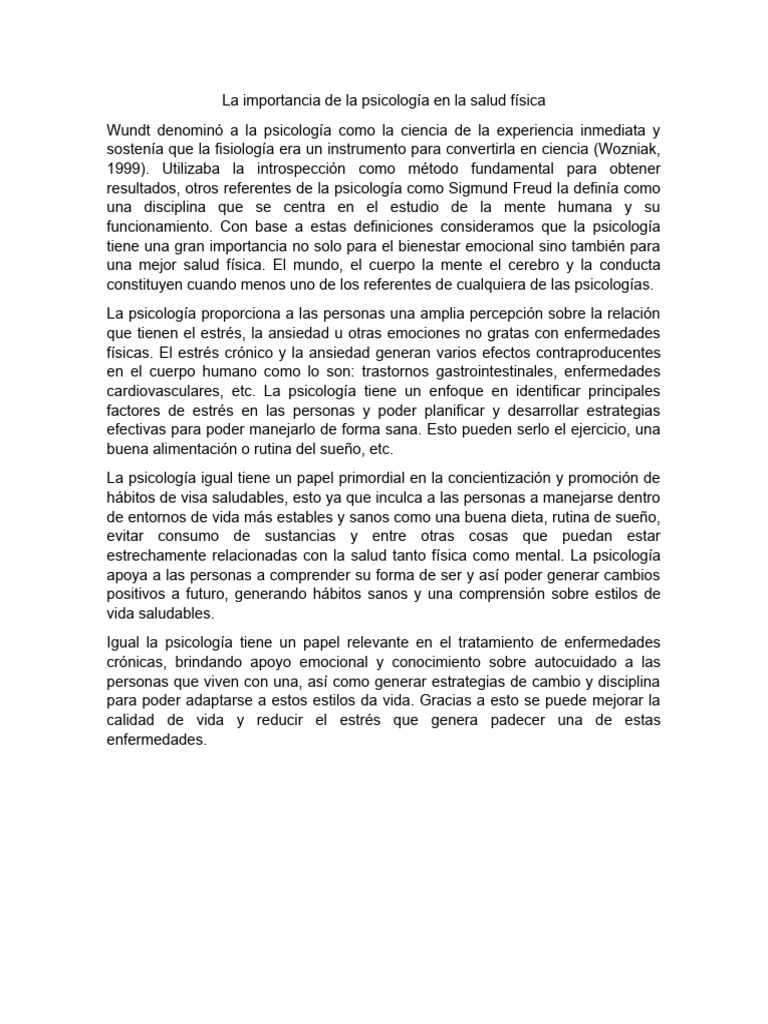La Importancia de La Psicología en La Salud Física | PDF