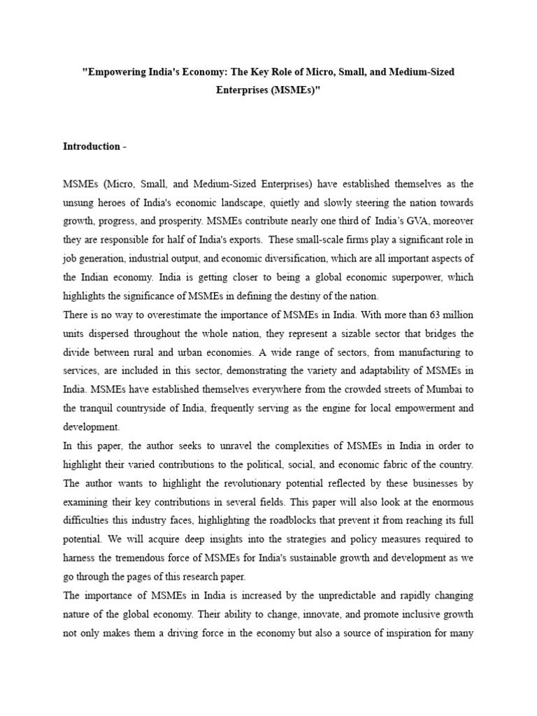 Empowering India's Economy - The Key Role of Micro, Small, and Medium ...