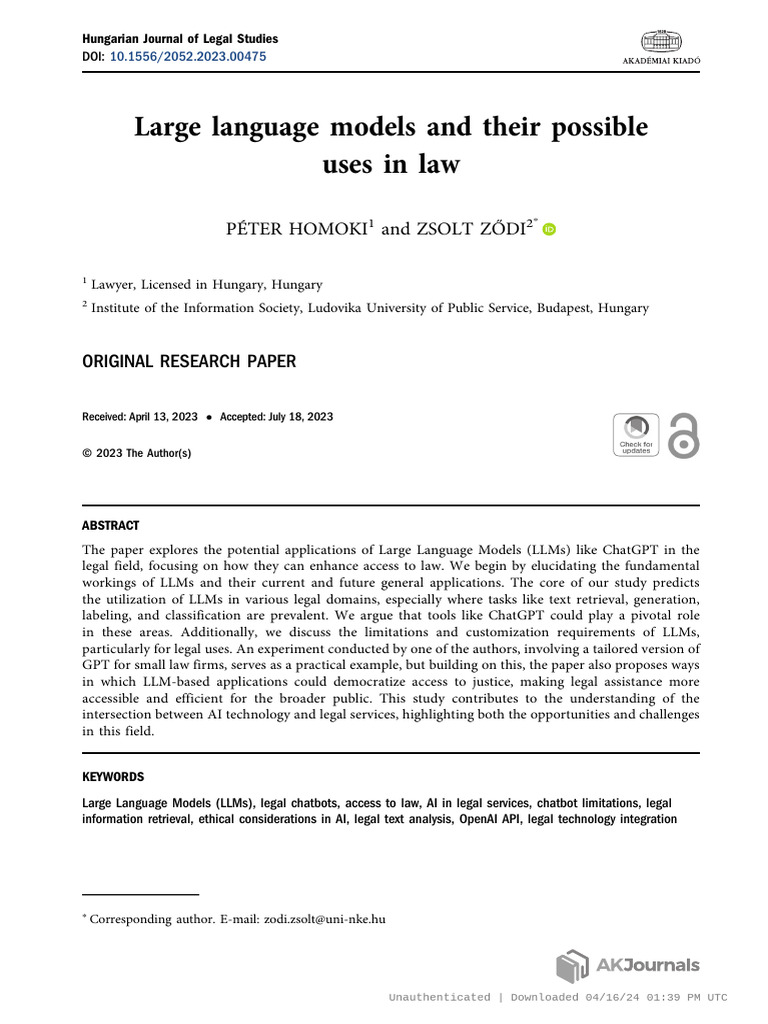 LLMs in Law: Enhancing Access to Justice | PDF | Artificial Neural ...