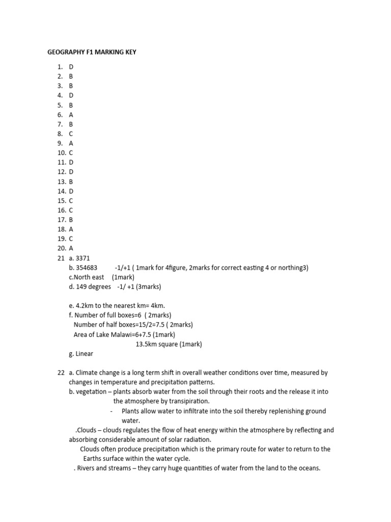 Geography Marking Key | PDF | Atmosphere Of Earth | Water
