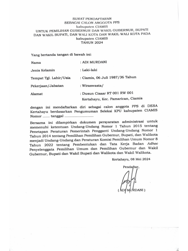 Surat Pendaftaran Adi Murdani Pdf