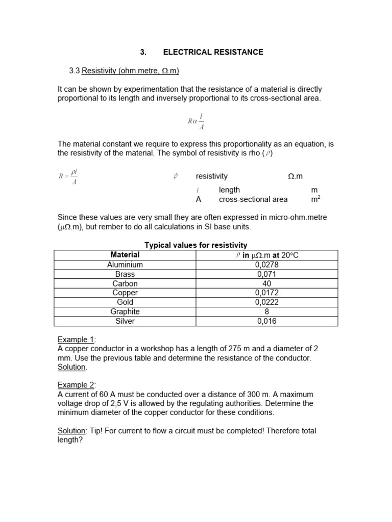 Understanding Electrical Resistivity and Resistance | PDF | Electrical ...