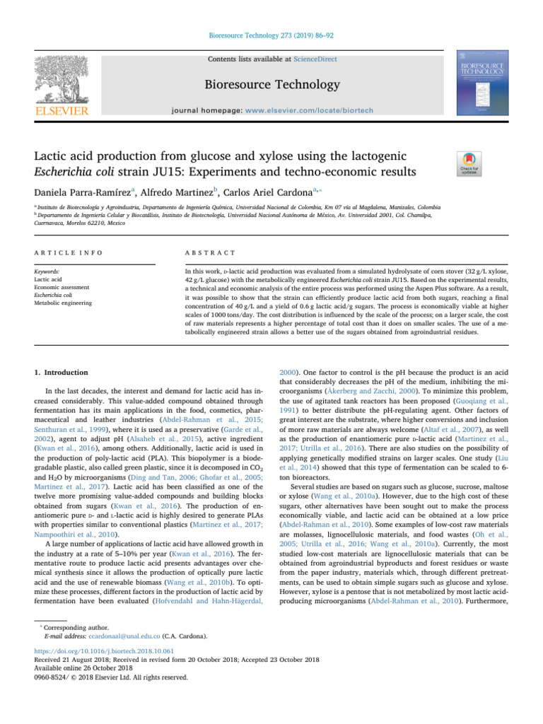 Lactic Acid Production from Agro-Residues | PDF | Lactic Acid ...