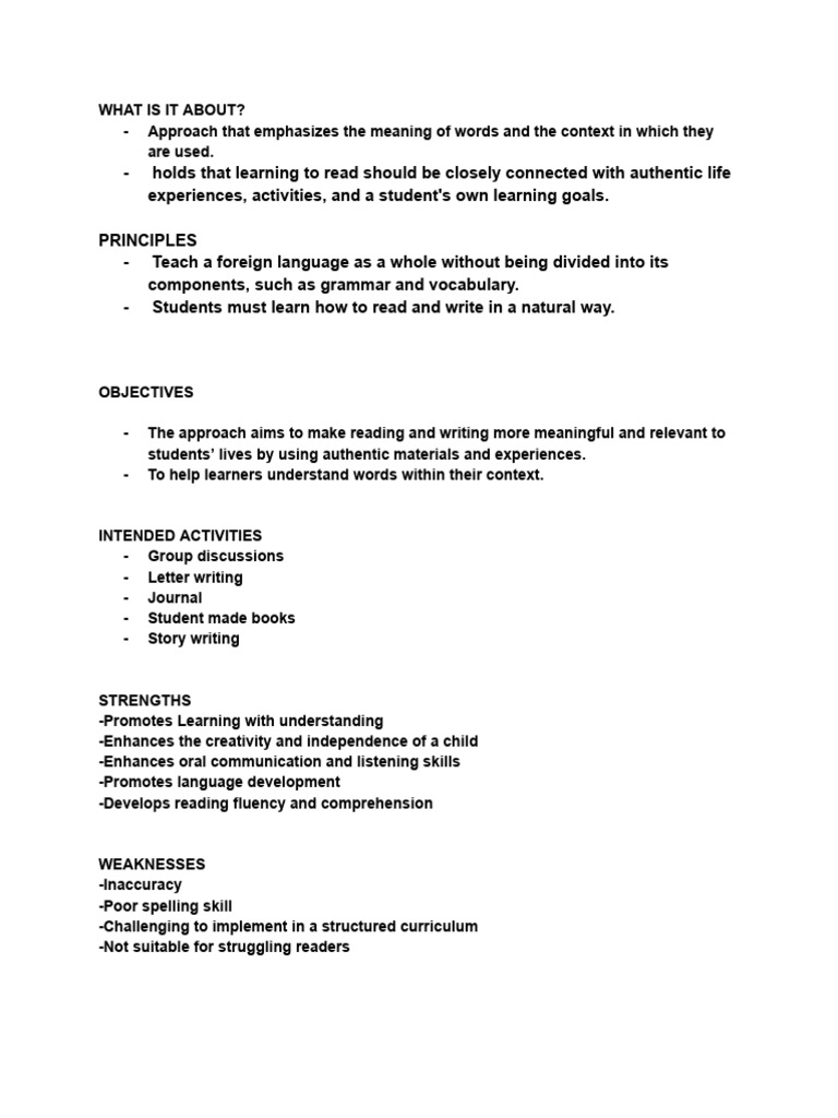 Whole Language Approach Overview | PDF | Career & Growth