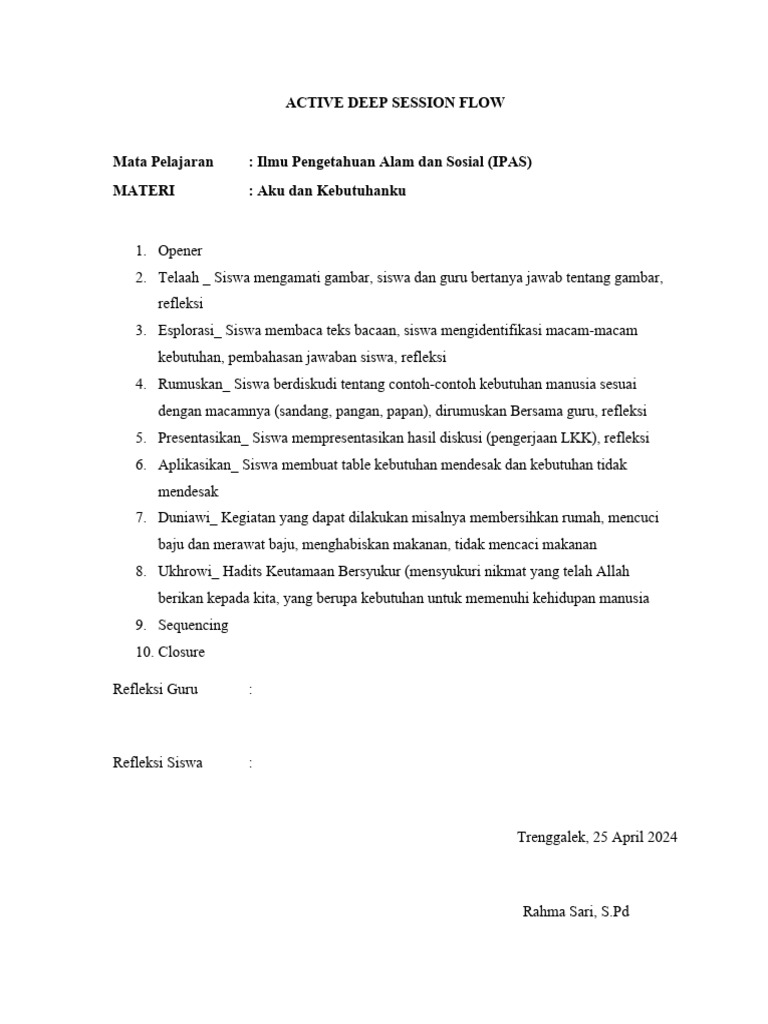 Alur Sesi Pembelajaran Kebutuhan Manusia | PDF