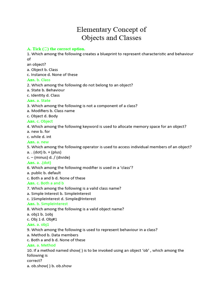 Assignment - 2 - Elementary Concept of Obj - Class | PDF | Class ...