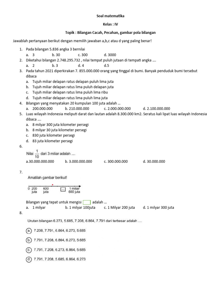 Soal Matematika Kelas 4 Pdf