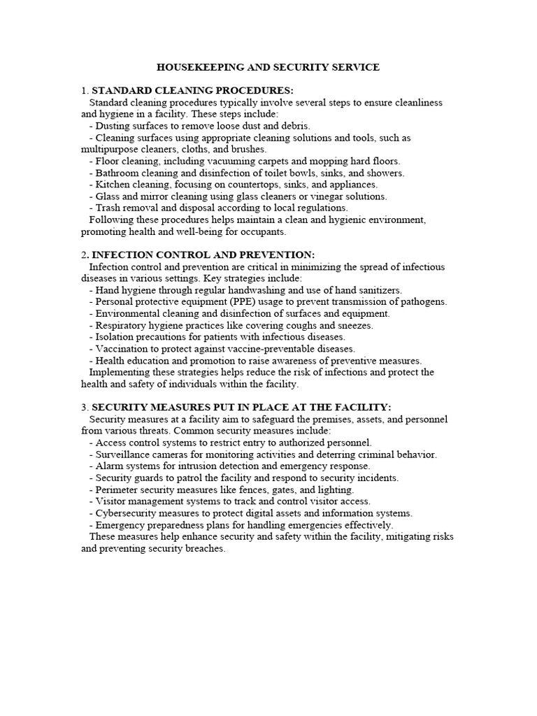 Housekeeping and Security Management | PDF | Housekeeping | Hygiene
