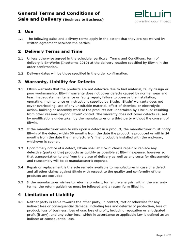 B2B Sales and Delivery Terms Overview | PDF | Legal Liability | Tort