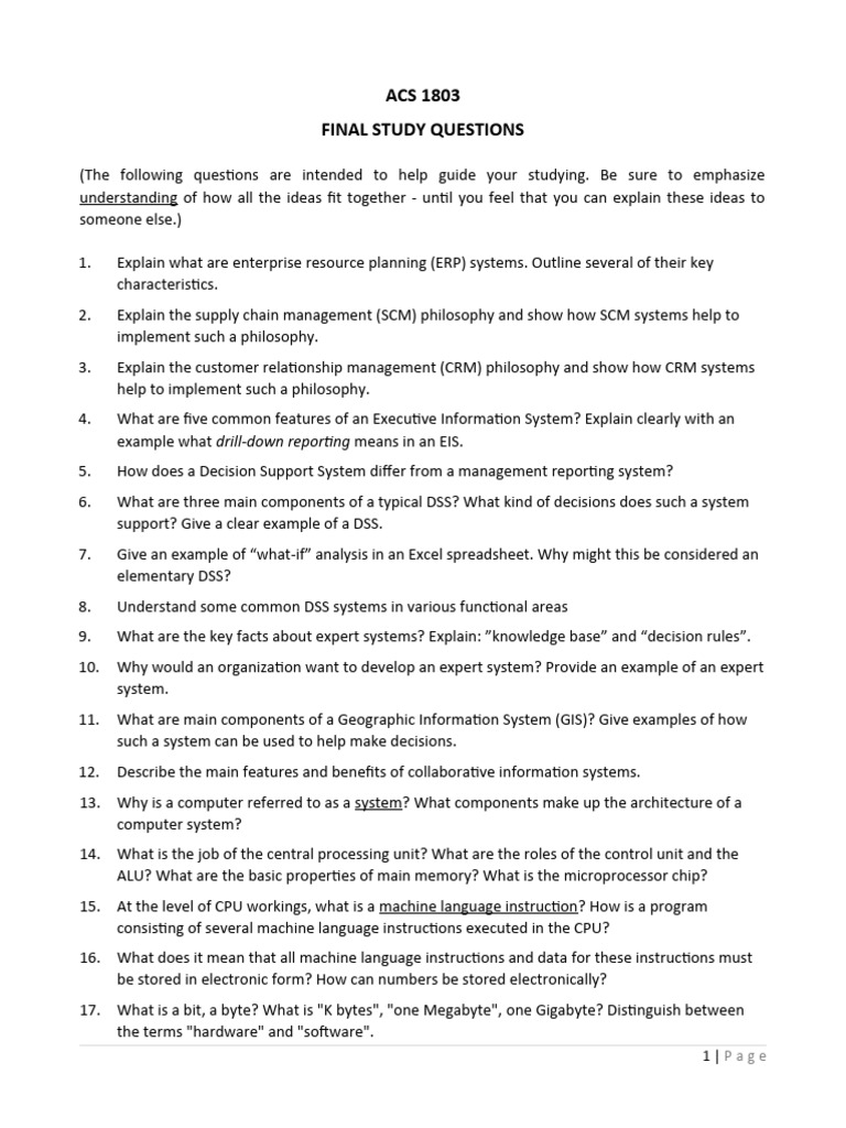 ACS 1803 Study Questions Overview | PDF | Computer Network | Internet