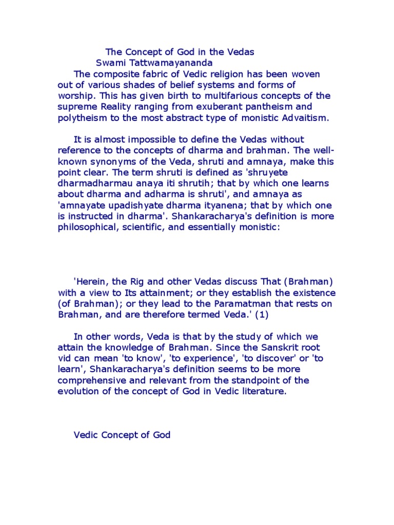 Vedic Concept Of God Pdf Advaita Vedanta Vedas