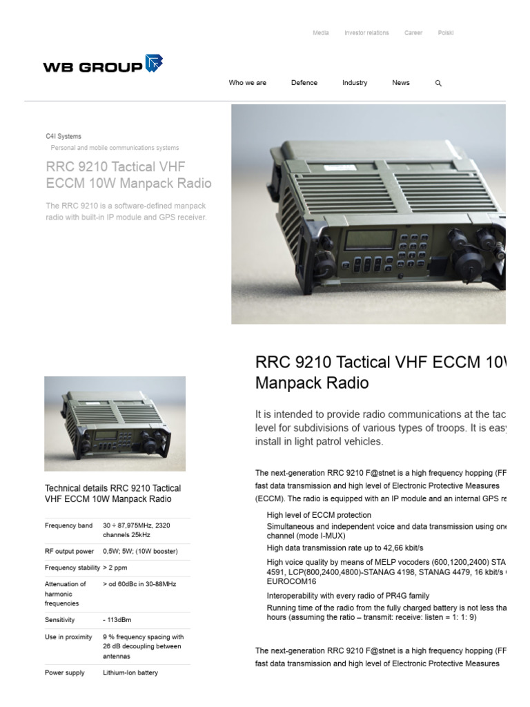RRC 9210 Tactical VHF Manpack Radio | PDF | Radio | Very High