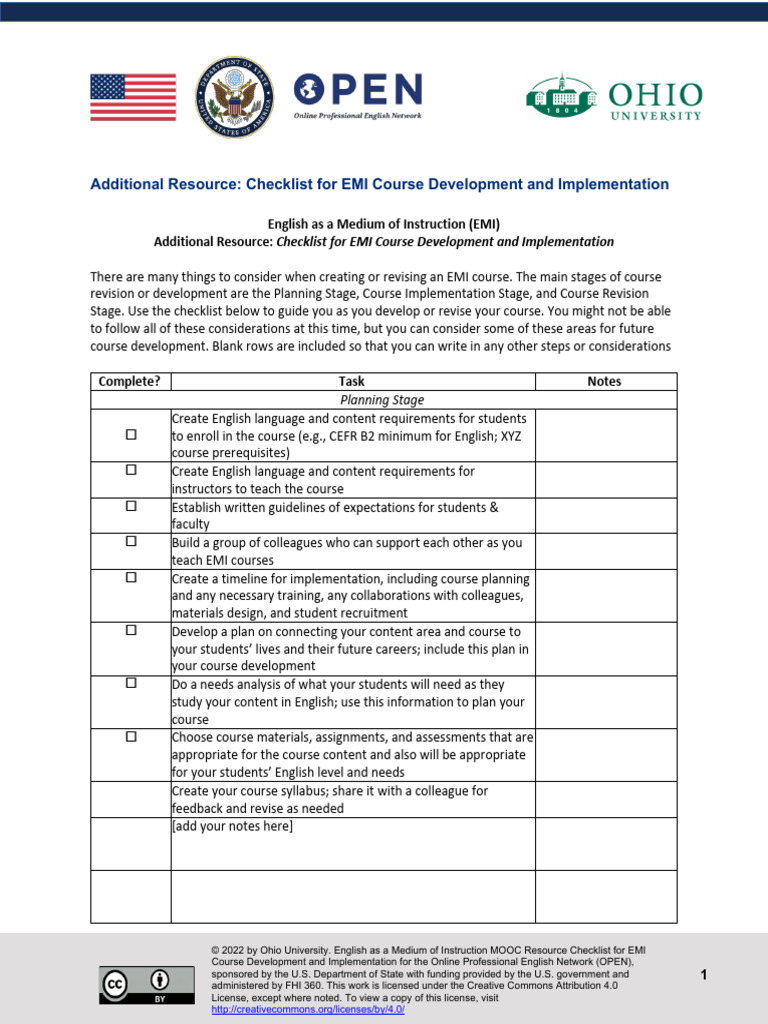 EMI Course Development Checklist | PDF | Massive Open Online Course ...