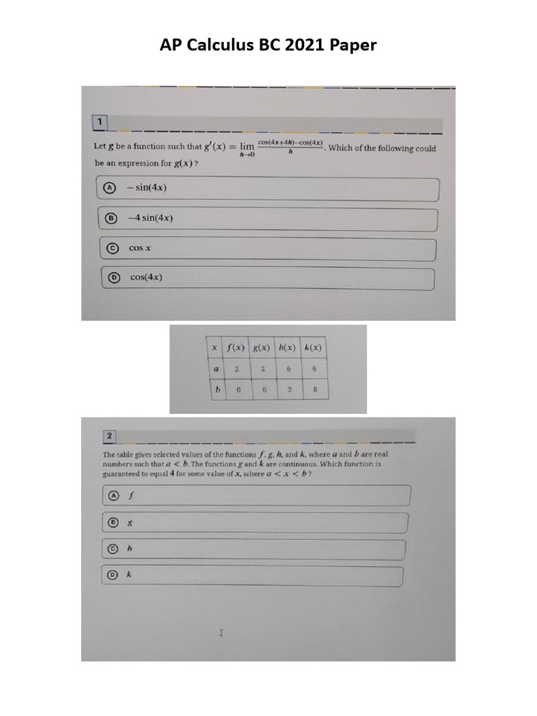 AP Calculus BC 2021 FRQ Answers | PDF