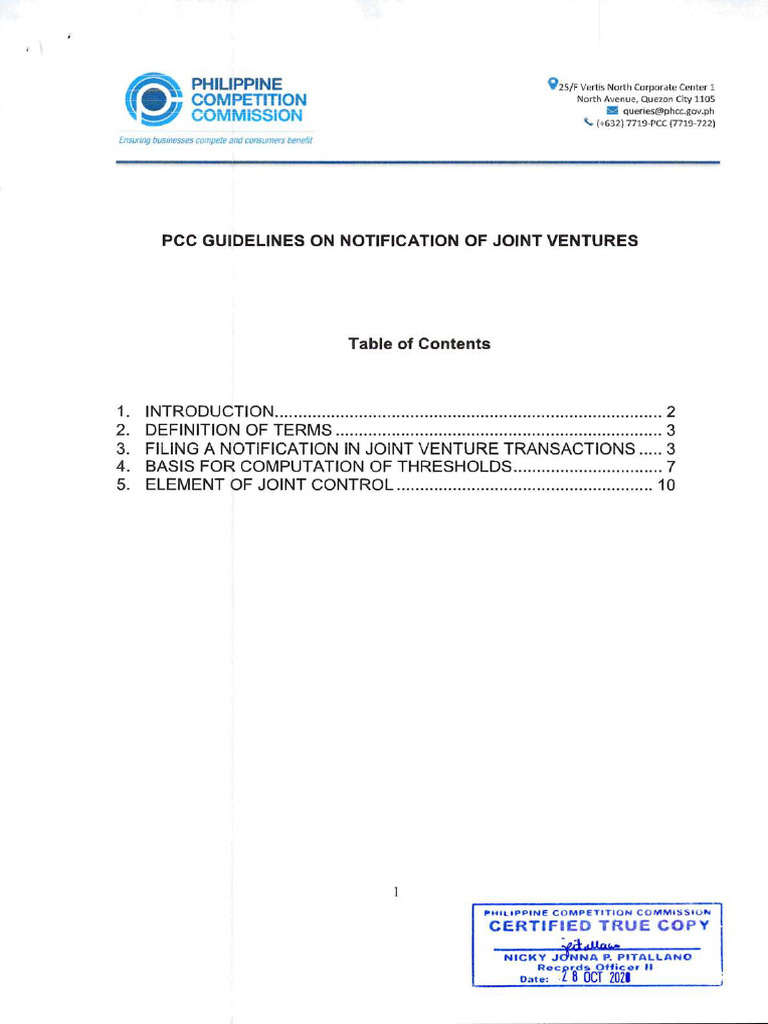 PCC Guidelines On Notification of Joint Ventures | PDF