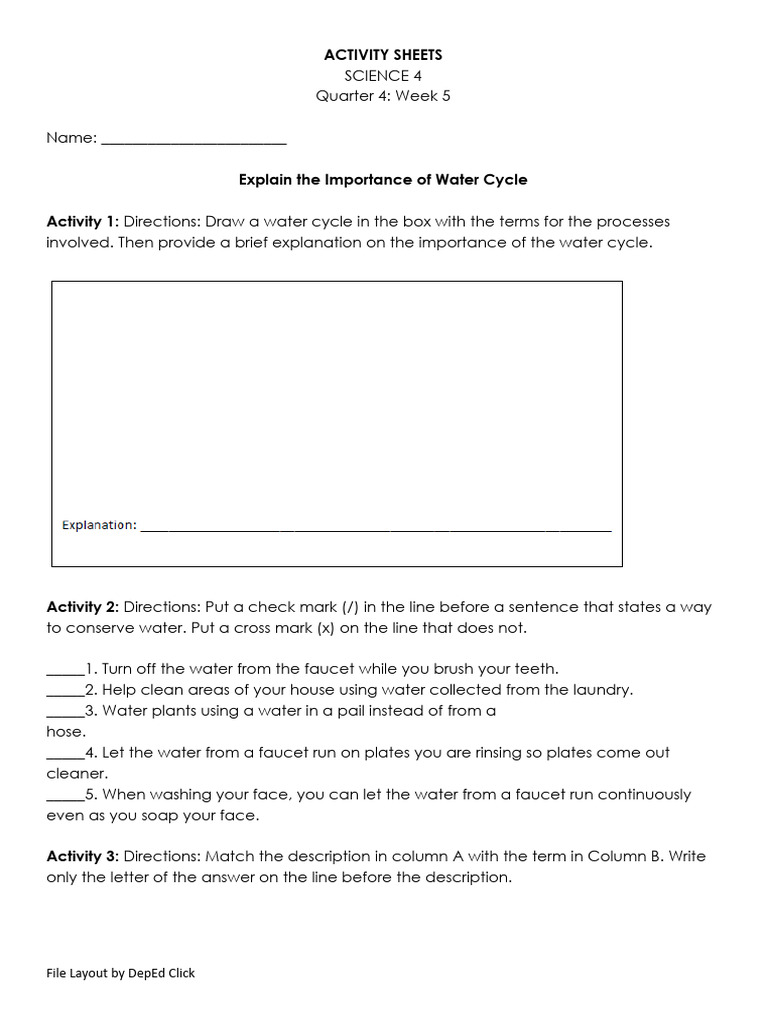 Importance of the Water Cycle Activity | PDF | Teaching Methods ...