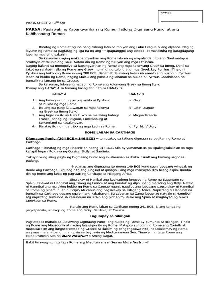WORK SHEET 2 2nd Quarter | PDF