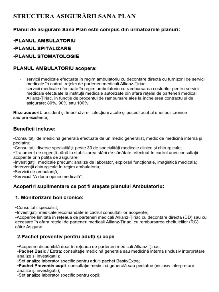 Prezentare Pachete Plan Sana Plan Fara Pachet Sarcina | PDF