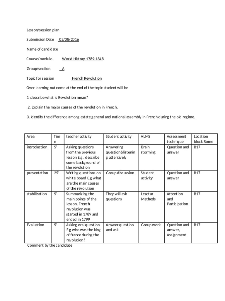 French Revolution Lesson Plan Overview | PDF | Lesson Plan | Brainstorming