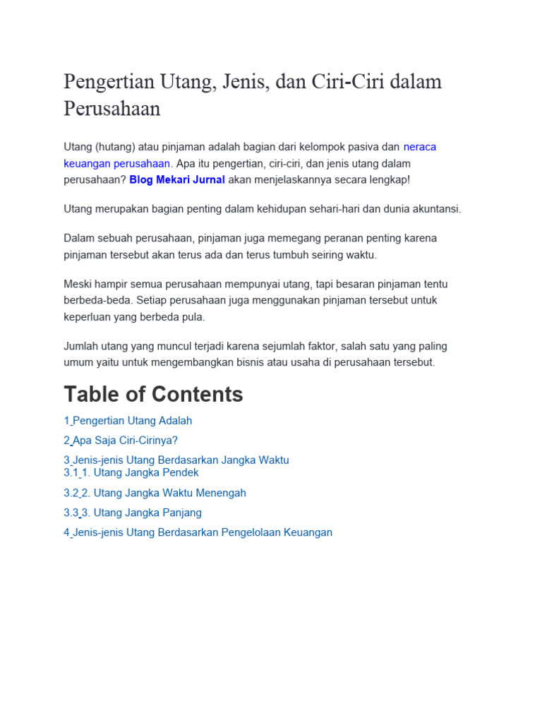 Pengertian dan Jenis Utang Perusahaan | PDF