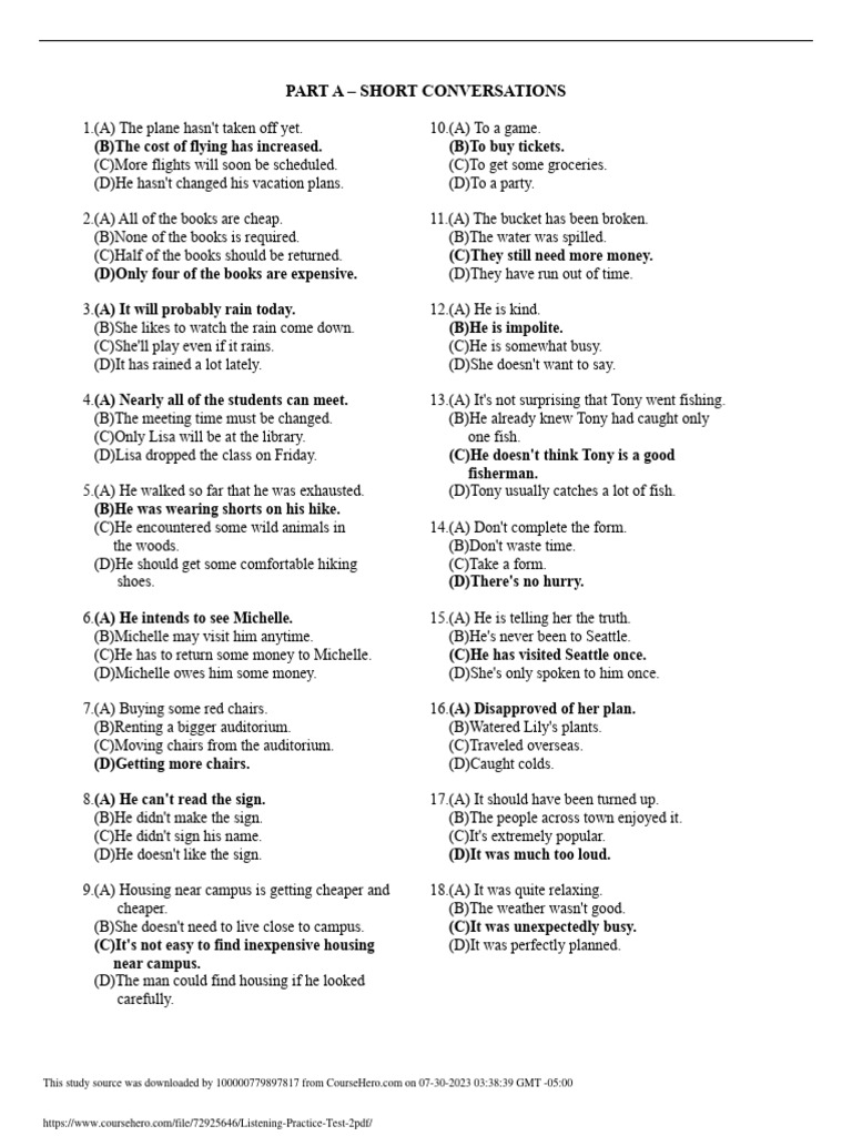 Listening Practice Test 2 Pdf Pdf