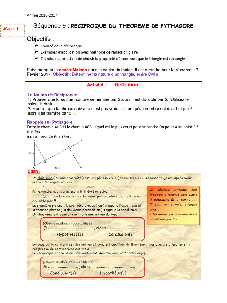 Réciproque du Théorème de Pythagore | PDF | Mathématiques | Géométrie
