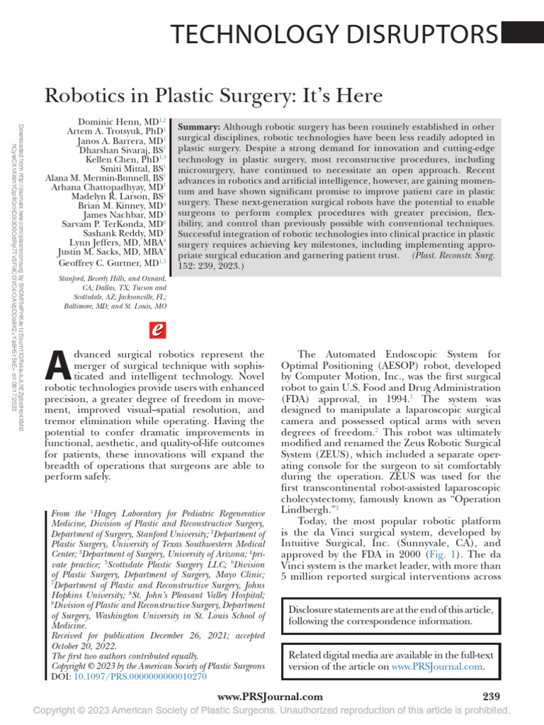 Robotics Transforming Plastic Surgery | PDF | Artificial Intelligence ...