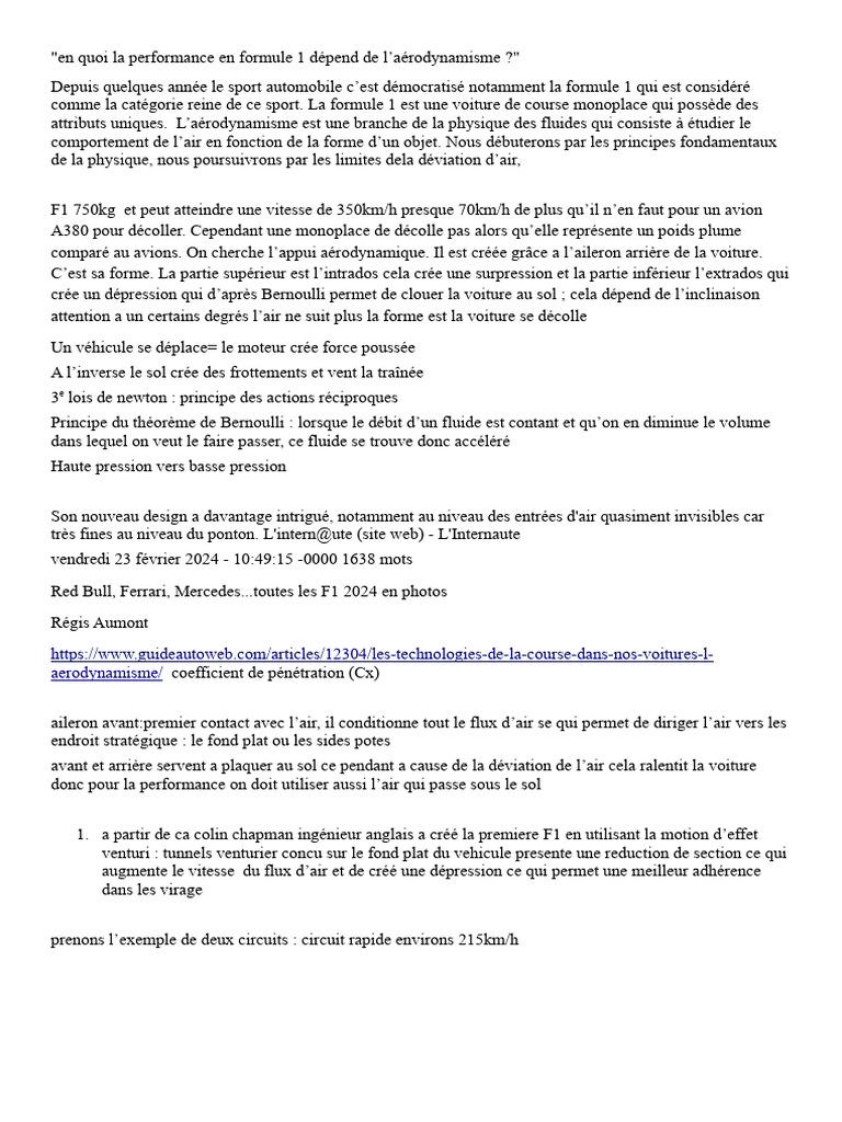 Aérodynamisme et performance en F1 | PDF | Aérodynamique | Formule 1