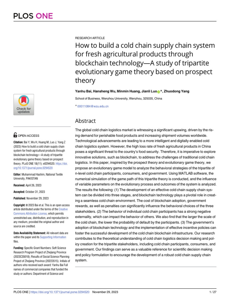 Journal Pone 0294520 | PDF | Game Theory | Logistics
