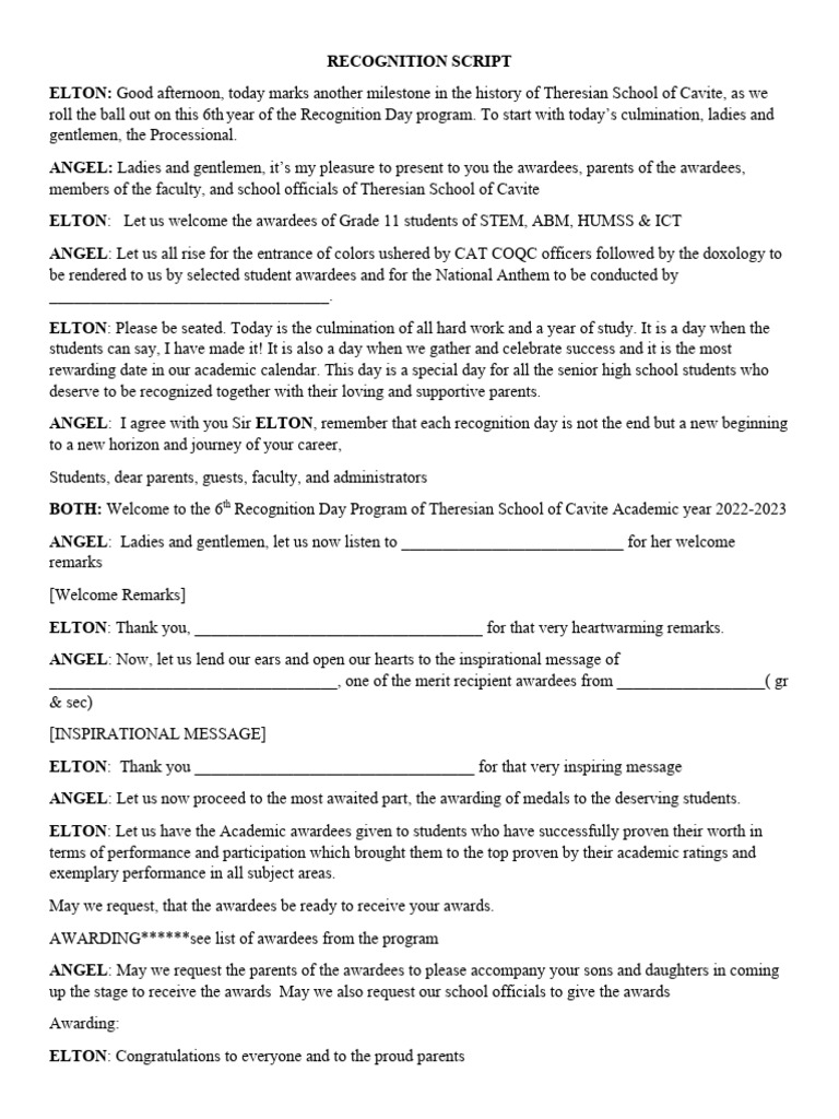 Recognition Script 2023 Pdf