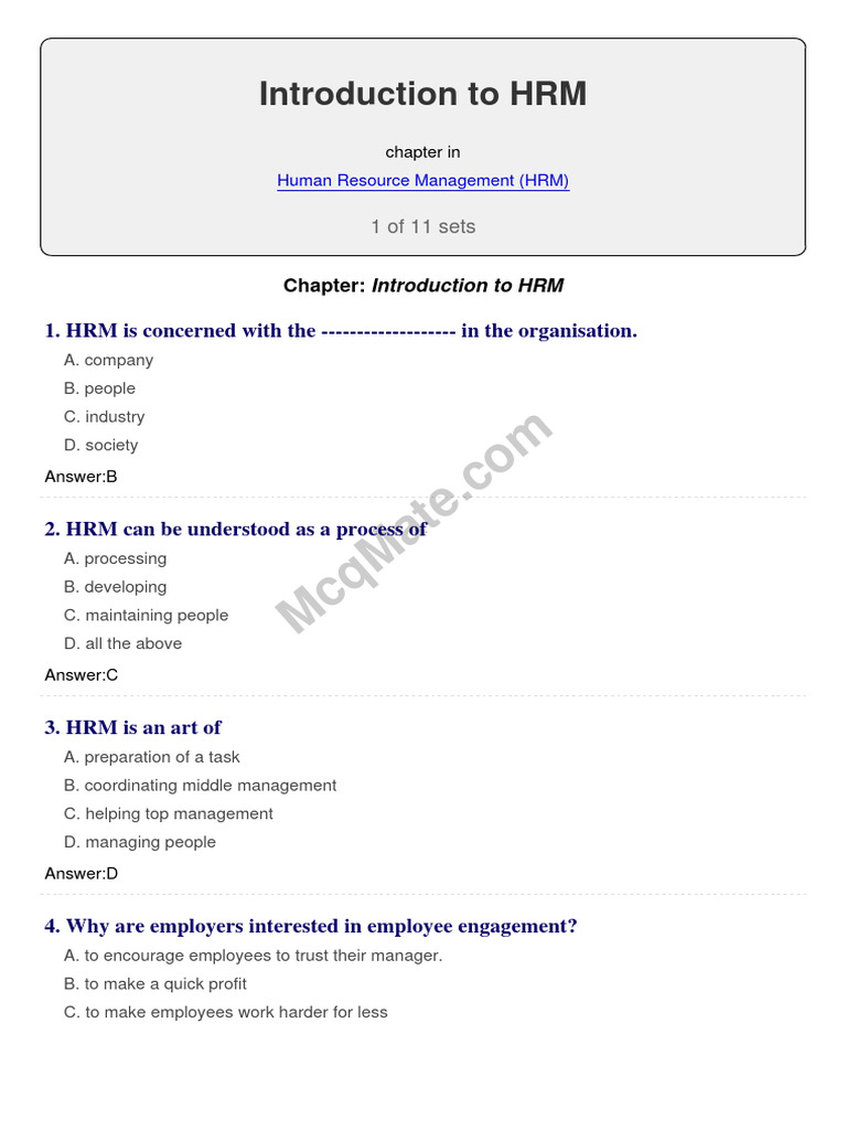 Introduction-To-Hrm-Human-Resource-Management (Set 1) | PDF | Human ...
