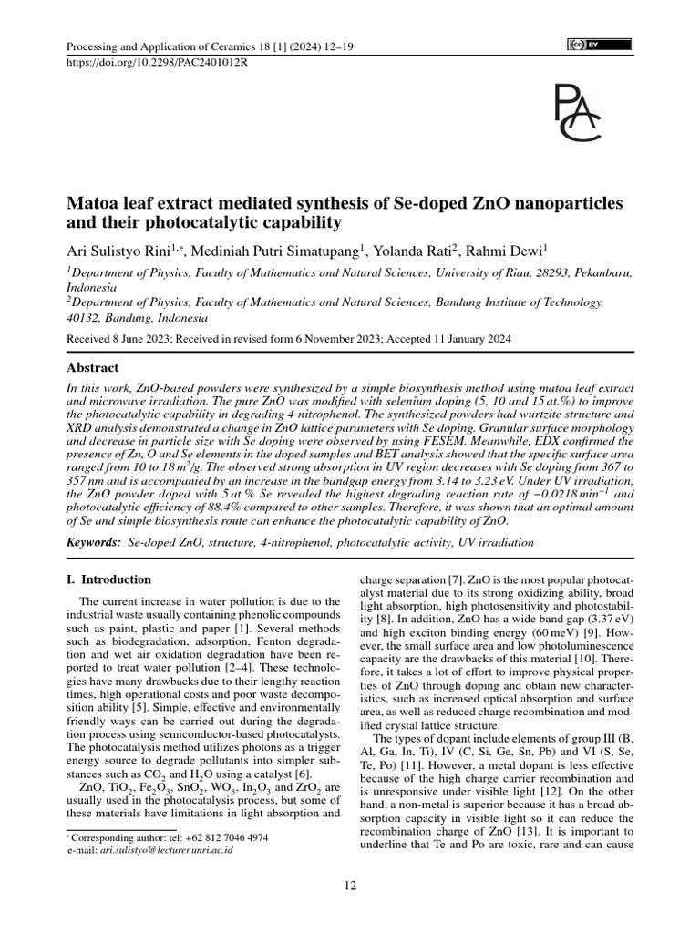 matoa-leaf-extract-mediated-synthesis-of-se-doped-zno-nanoparticles-and