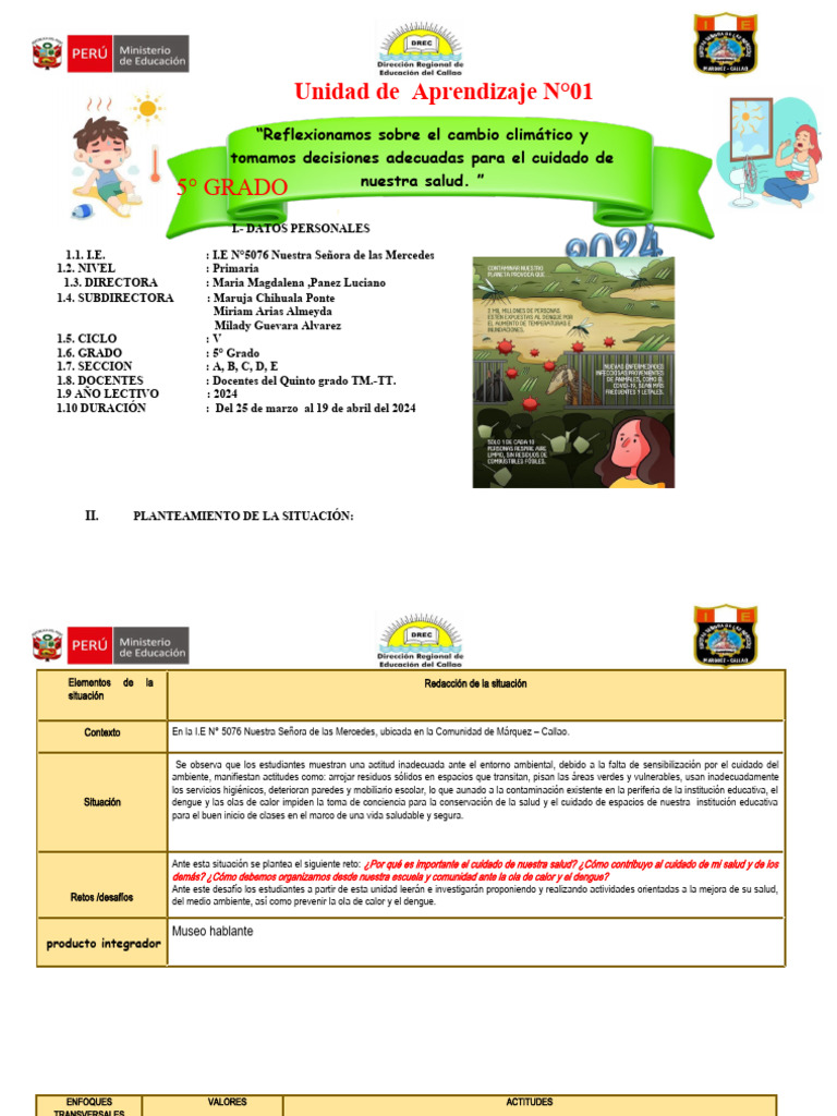 Unidad de Aprendizaje 5° Grado 2024 | PDF | Las emociones | Mente