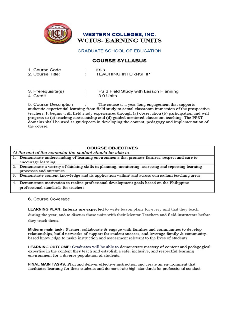 Teaching Internship Course Overview | PDF | Lecture | Learning
