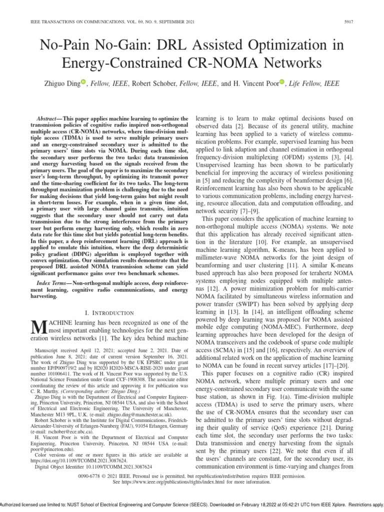 DRL Optimization for CR-NOMA Networks | PDF | Channel Access Method ...