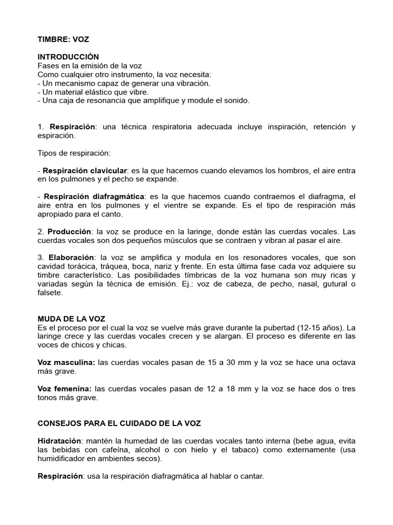 Fases y Cuidado de la Voz Humana | PDF | Respiración | Coro