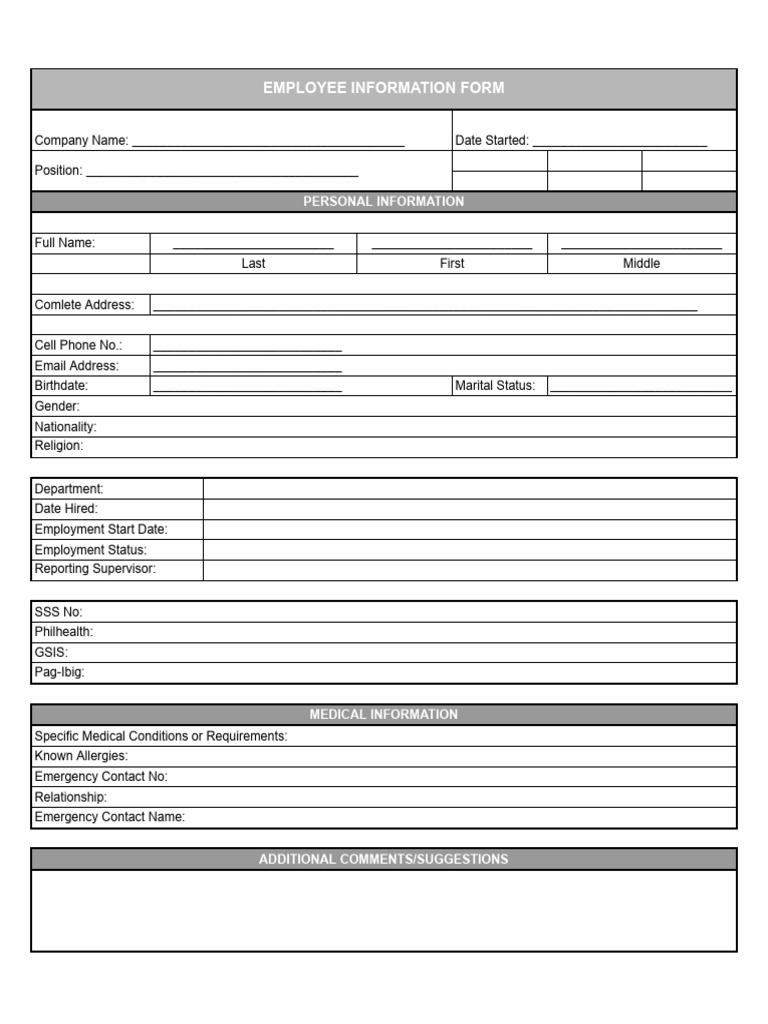 Employee Information Sheet | PDF