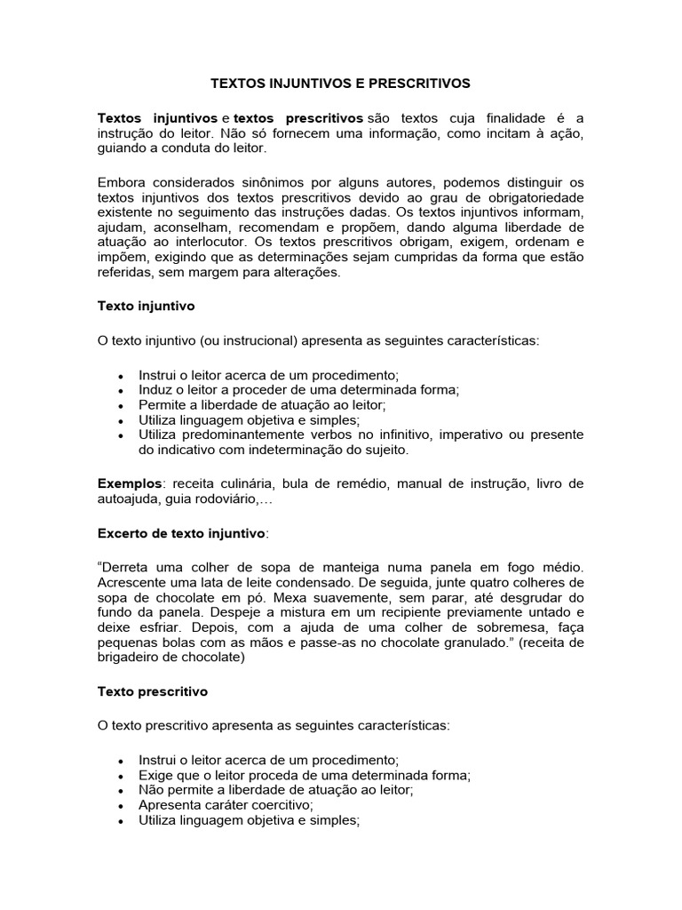 Diferenças entre Textos Injuntivos e Prescritivos | PDF | Chocolate