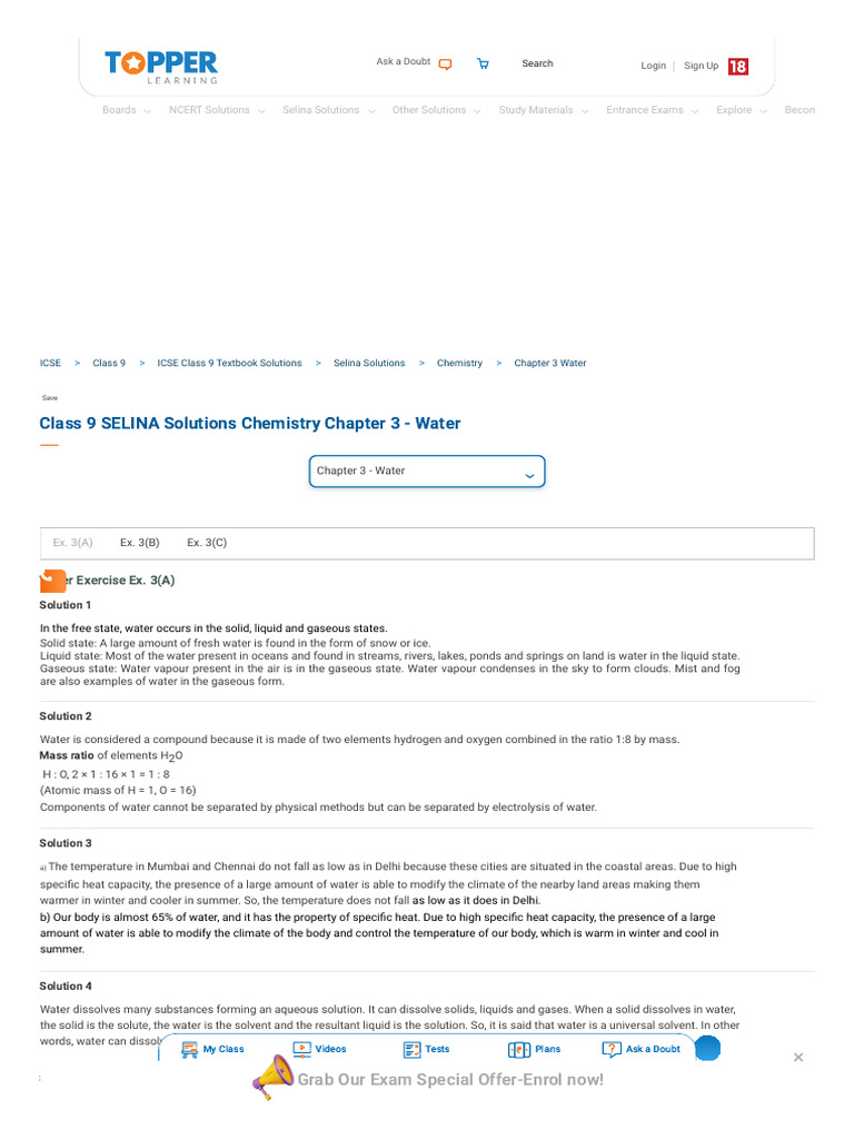 Class 9 Chemistry: Water Solutions | PDF | Sodium Hydroxide | Solubility