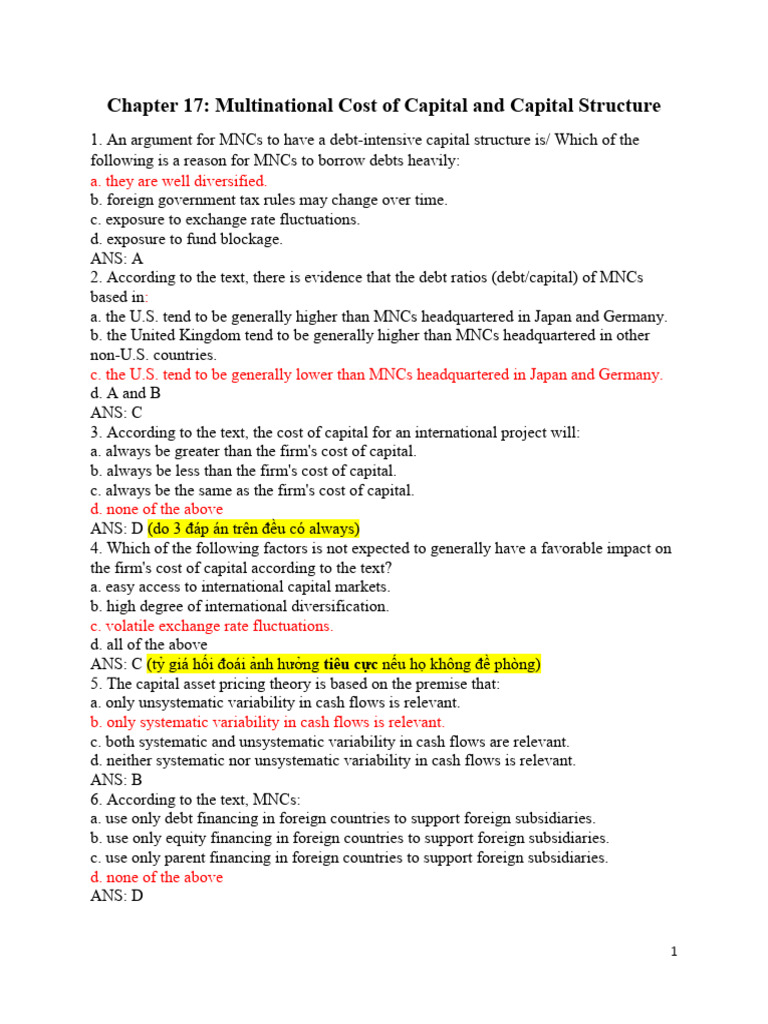 MNCs and Cost of Capital Insights | PDF | Cost Of Capital | Capital ...