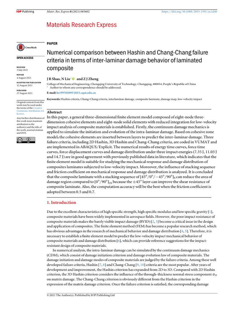 Numerical comparison between hashin and chang chan pdf composite